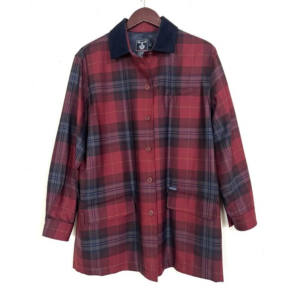 Faconnable Mens Wool Plaid Car Coat Size L Red - Picture 1 of 6